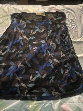Linden Black Tank with Blue and Gray Leaf Print